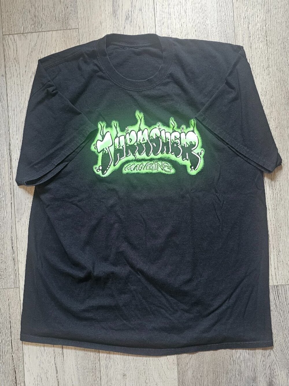 Thrasher Magazine Black Graphic T Shirt Green Toxic Slime Graffiti Logo Medium